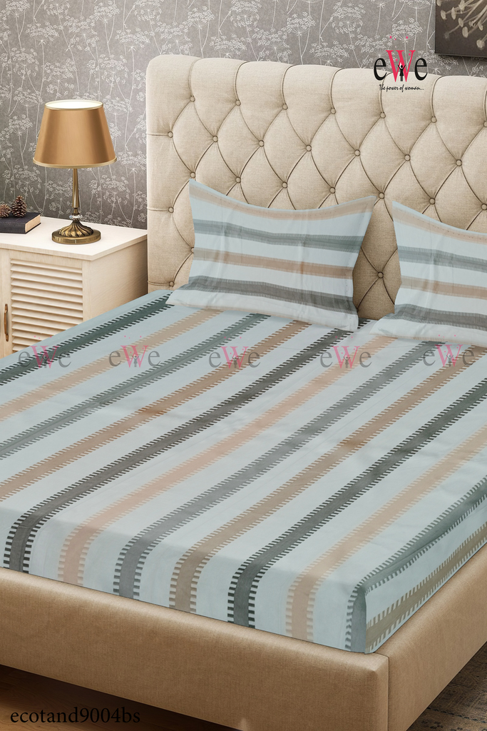 Multi Striped Handloom Cotton Bedsheet with Two Pillow Cover.