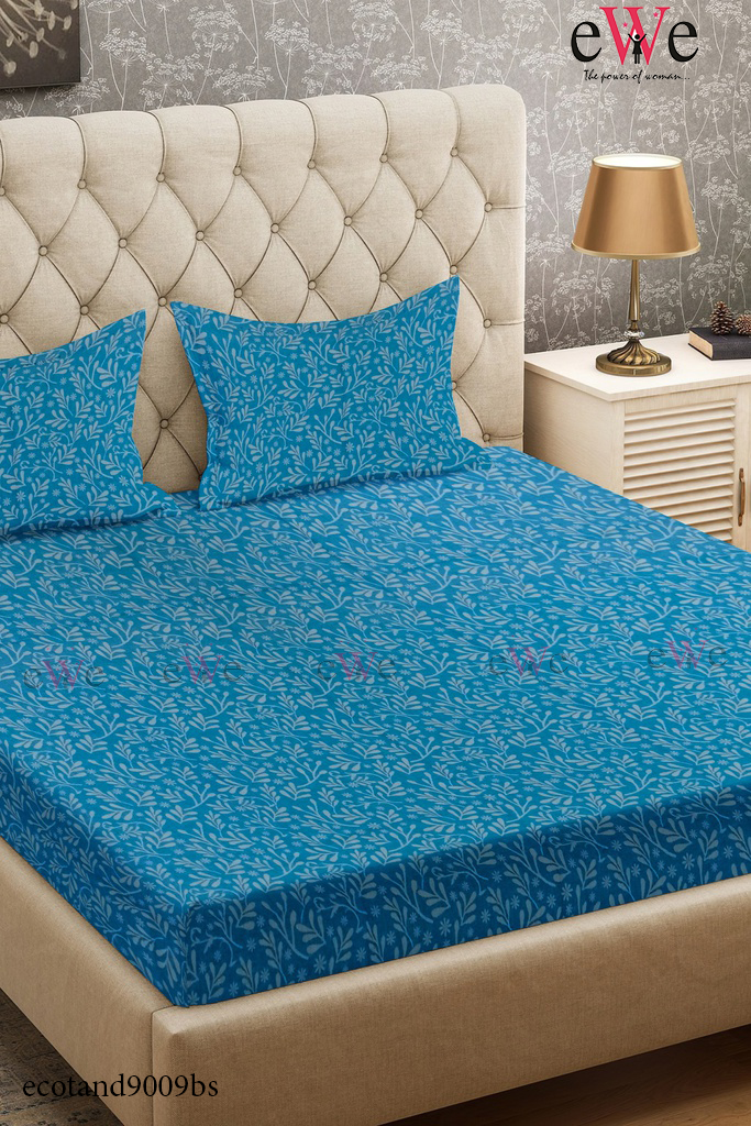 Sea Blue Handloom Jacquard Bedsheet with Two Pillow covers.