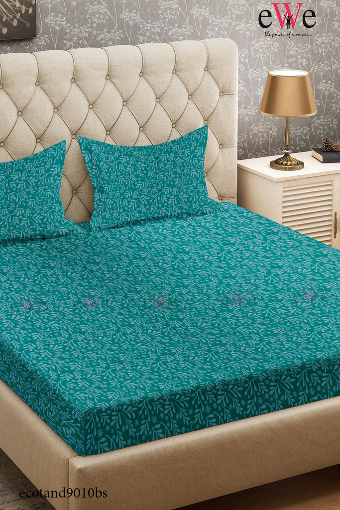 Turquoise Green Handloom Jacquard Bedsheet with Two Pillow covers.