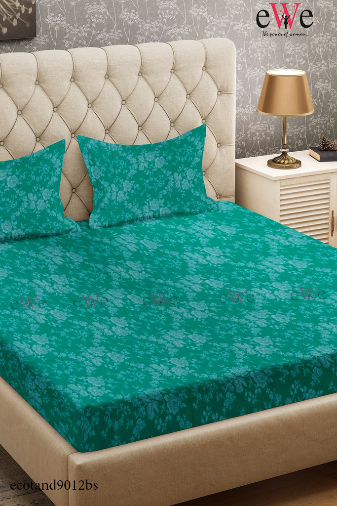 Turquoise Green Flower Design Handloom Jacquard Bedsheet with Two Pillow covers.