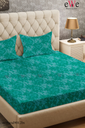 Turquoise Green Flower Design Handloom Jacquard Bedsheet with Two Pillow covers.