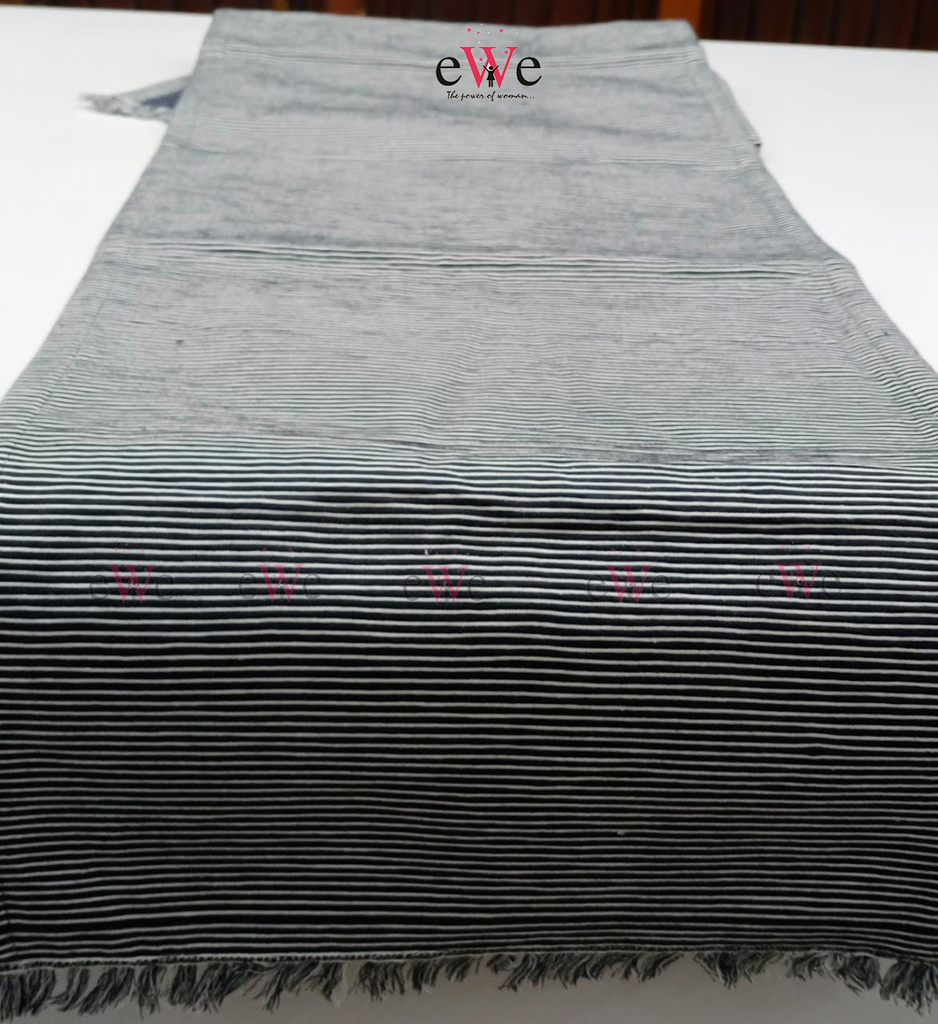 Black &amp; White Striped Woven Table Runner