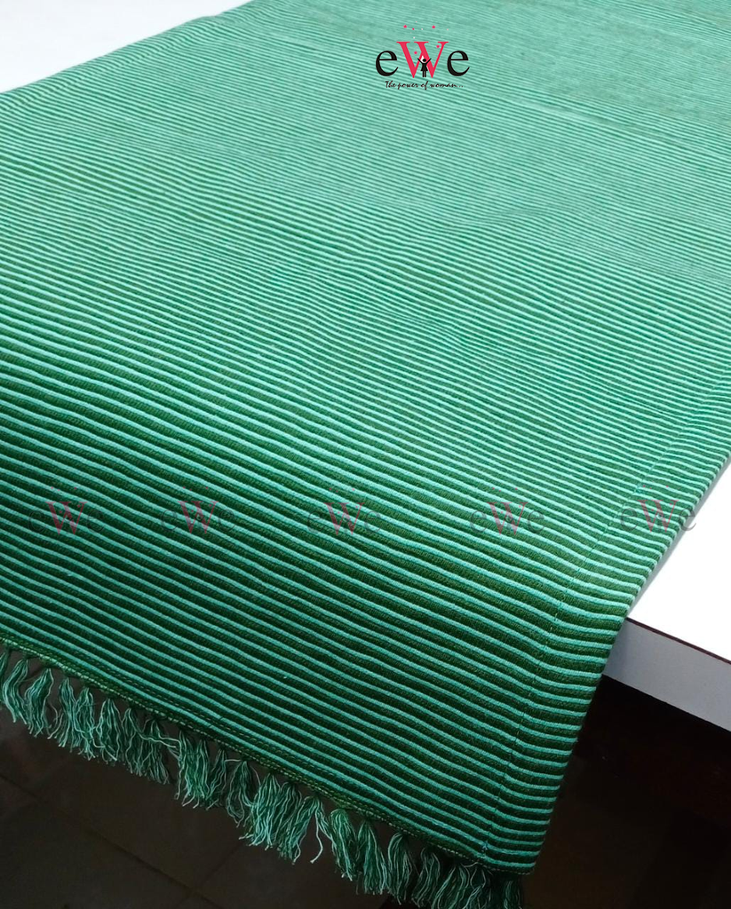 Green Striped Woven Table Runner
