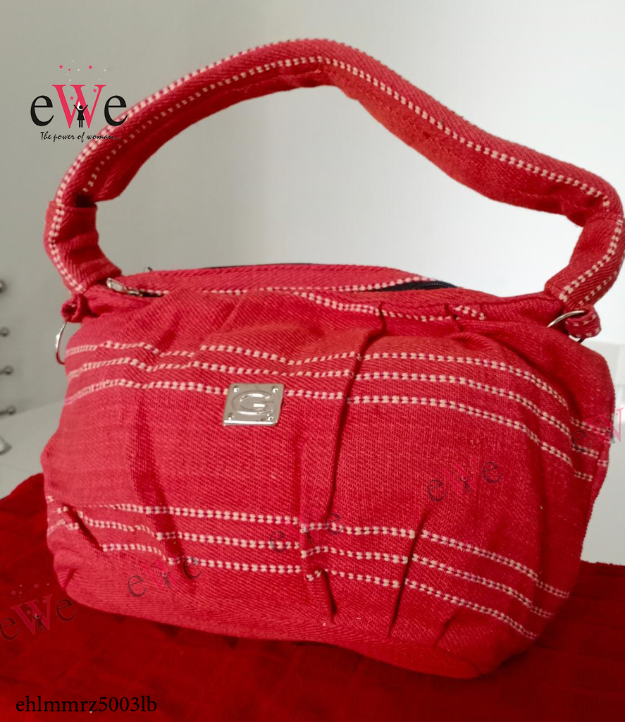 Red &amp; White Striped Handloom Ladies Bag