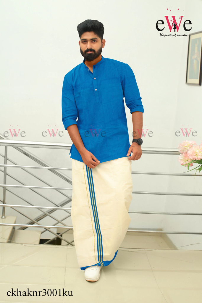 Blue Khadi Gent's Short Kurta