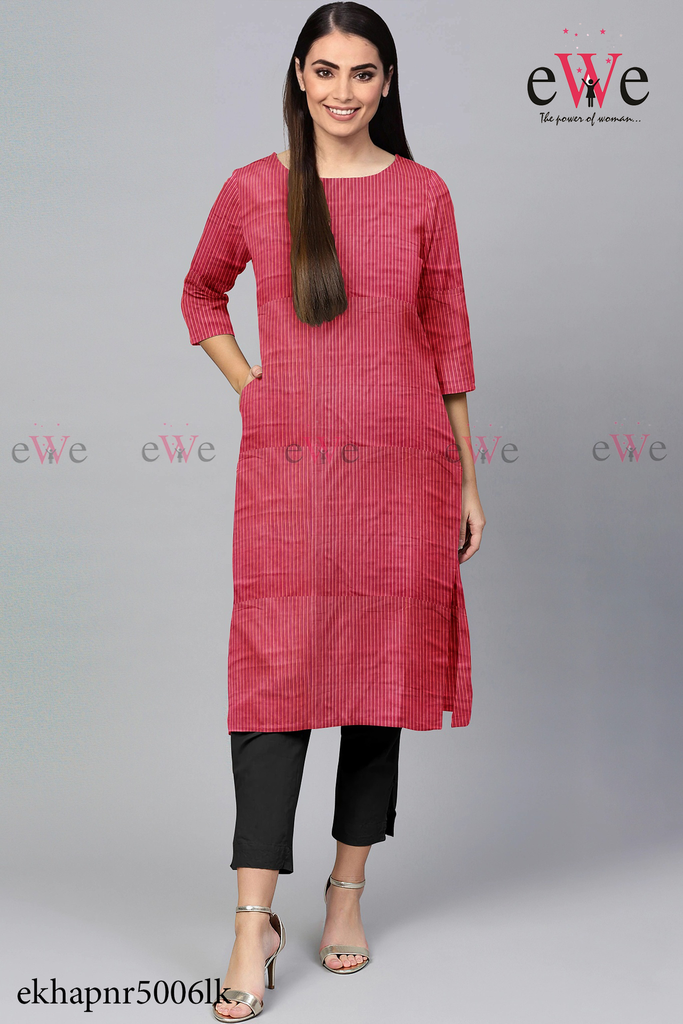 Red Striped Khadi Simple Kurti