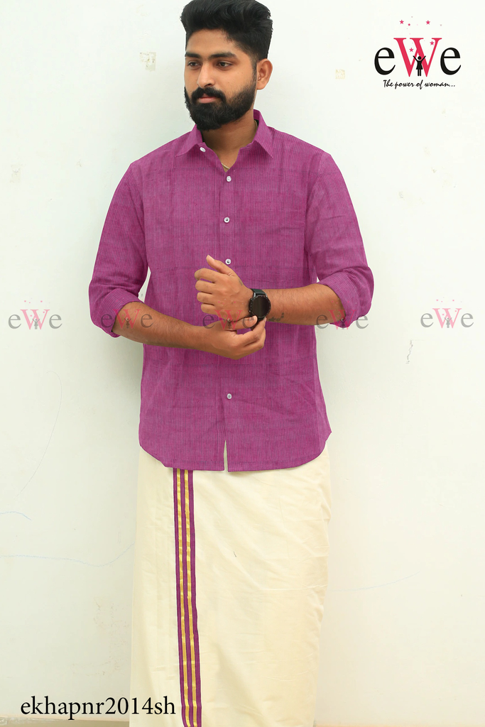 Pink &amp; Blue Striped Khadi Gent's Shirt