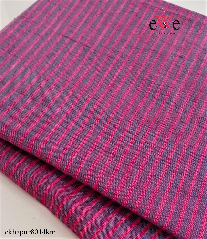 Pink &amp; Blue Striped Handspun Handwoven Khadi Fabric