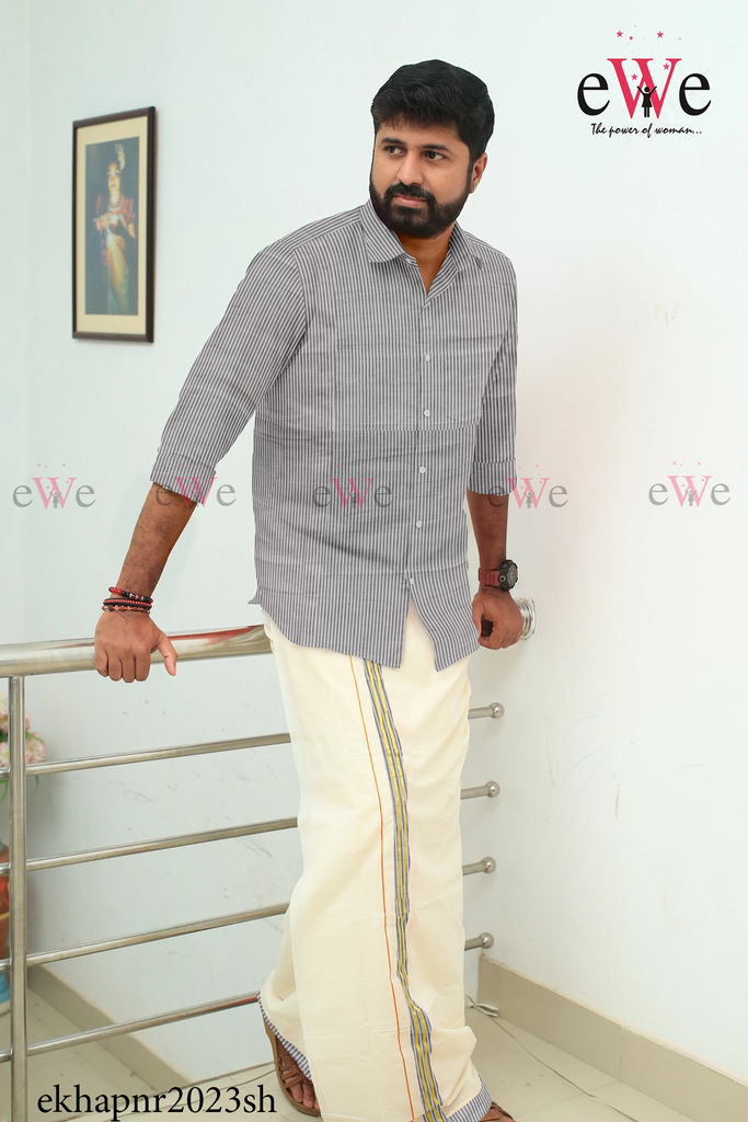 White Striped Khadi Gent's Shirt