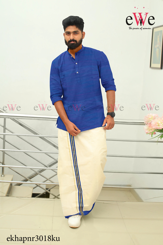 Royal Blue Khadi Gent's Short Kurta