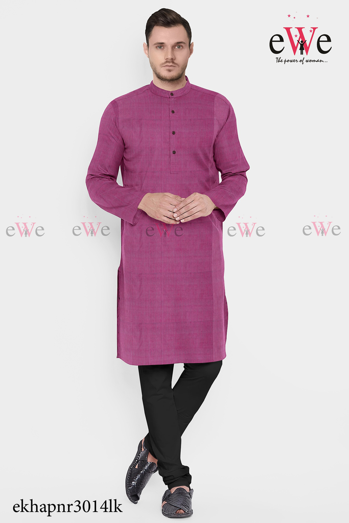 Pink &amp; Blue Striped Khadi Gent's Long Kurta