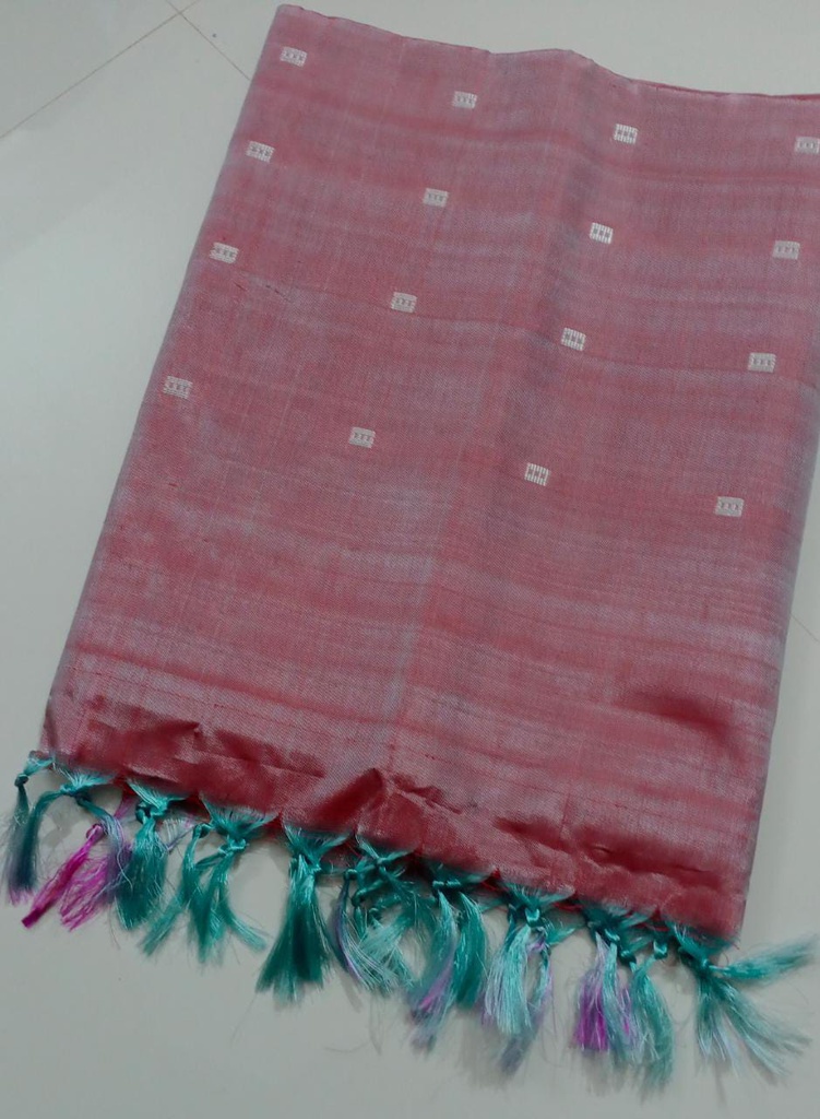 Baby Pink Dual Tone- (Teal Green and Orange Combination) Banana Pith Silk Saree