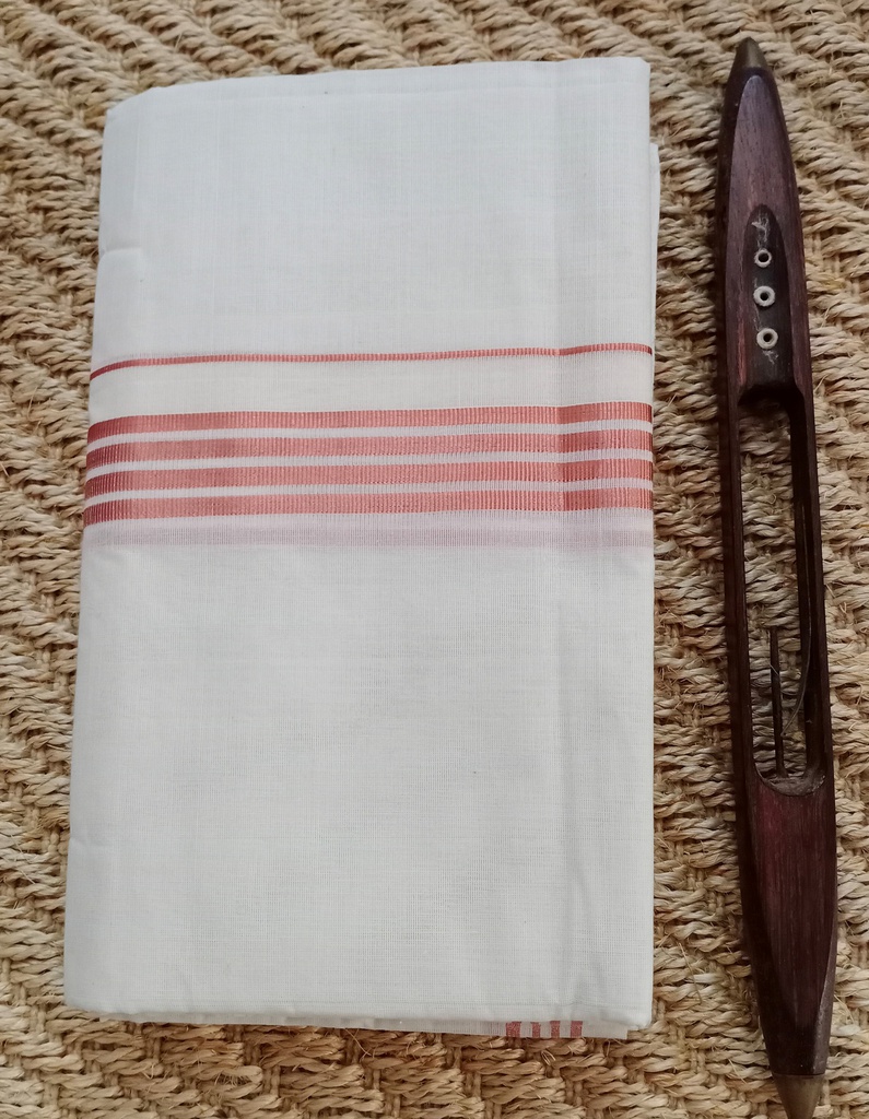 Handloom Copper Zari Striped Border Double Dhoti