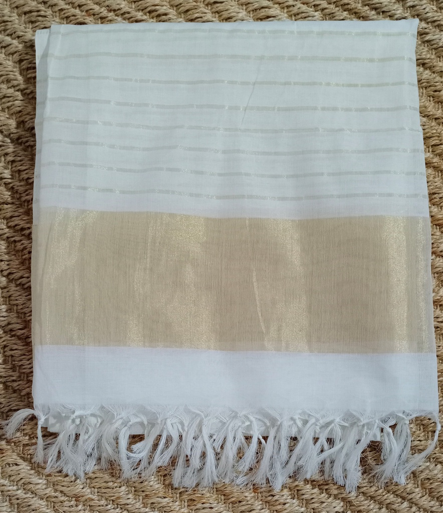White and Gold  Handloom  Cotton   Dupatta