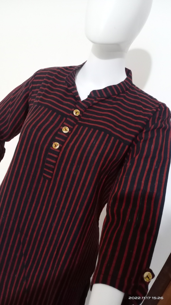 Meroon Black striped khadi kurti